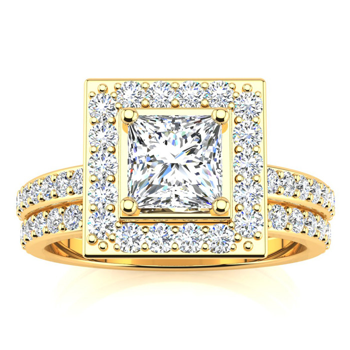 2 Carat Princess Cut Halo Diamond Bridal Engagement Ring Set in 14k Yellow Gold (7 g) (  I1-I2 Clarity Enhanced)  Size 9.5 by SuperJeweler