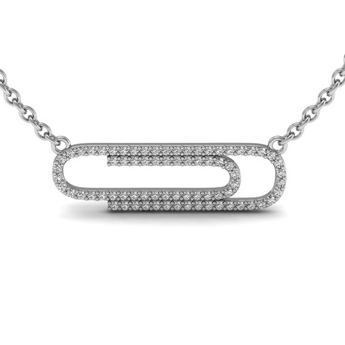 Sterling Silver 0.29 CT T.W. Diamond Padlock Paperclip Necklace