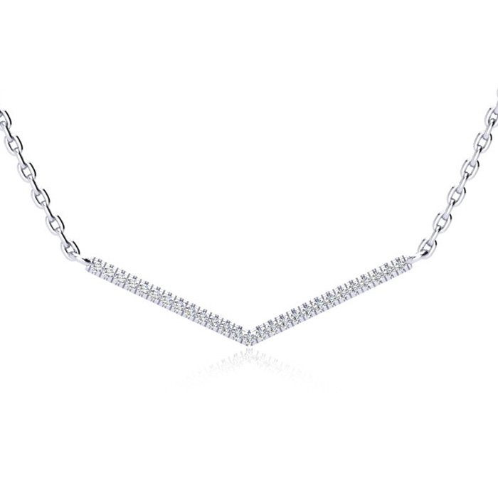 1/5 Carat V Bar Diamond Necklace, Sterling Silver, 18 Inches,  by Adoriana