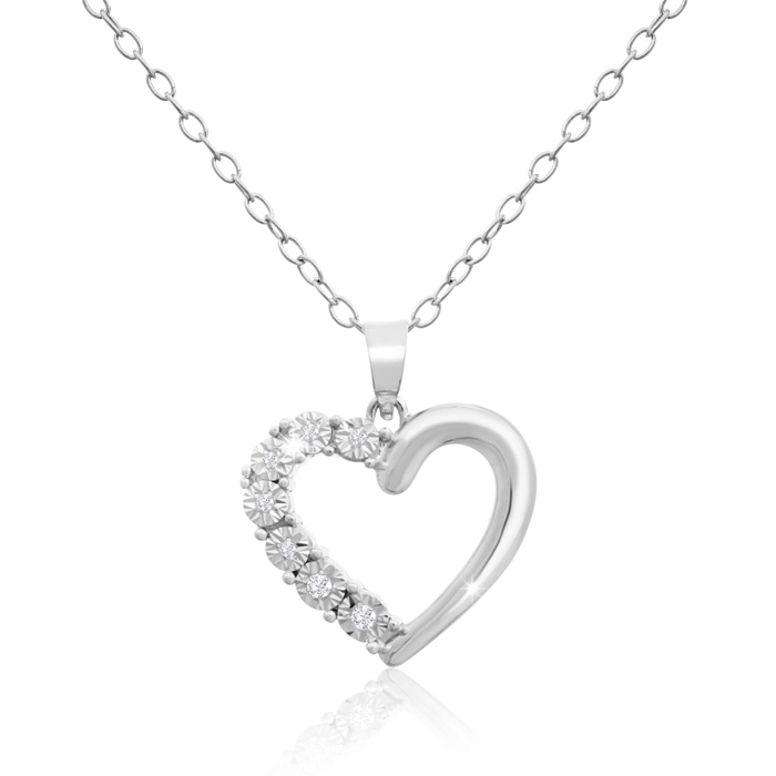 IGI Certified 0.04 Carat Diamond Heart Necklace in Sterling Silver 18 Inches by SuperJeweler