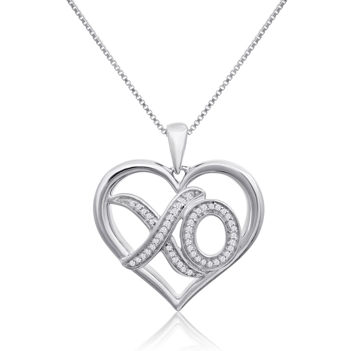 0.12 Carat Diamond XO Heart Necklace in Sterling Silver 18 Inches by SuperJeweler