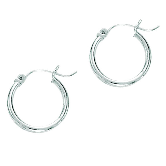 14K White Gold (1.15 G) Polish Finished 25mm Hoop Earrings W/ Hinge W/ Notched Closure By SuperJeweler