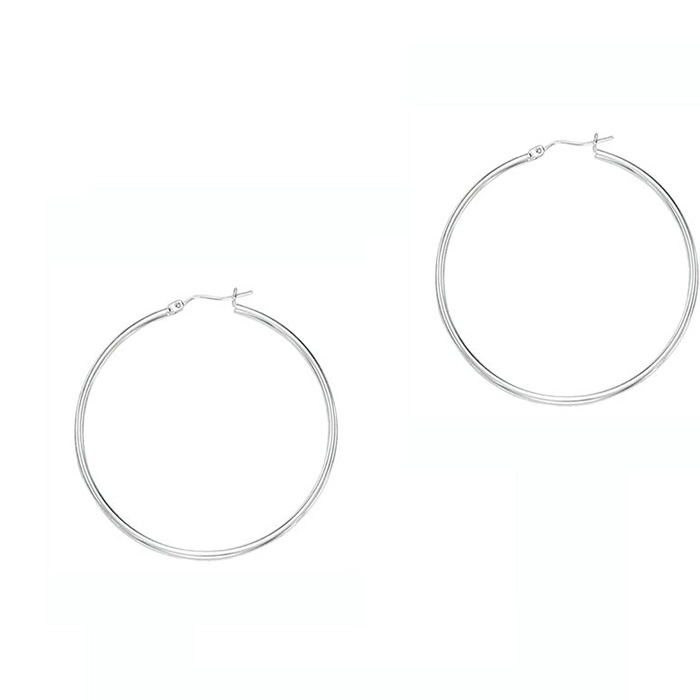14K White Gold (1.40 g) Polish Finished 30mm Hoop Earrings w/ Hinge w/ Notched Closure by SuperJeweler