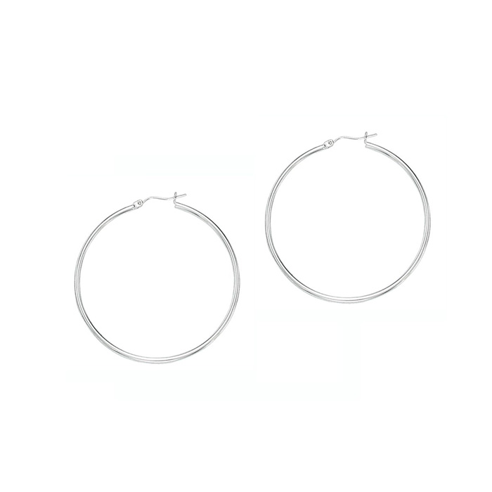 14K White Gold (1.70 g) Polish Finished 40mm Hoop Earrings w/ Hinge w/ Notched Closure by SuperJeweler