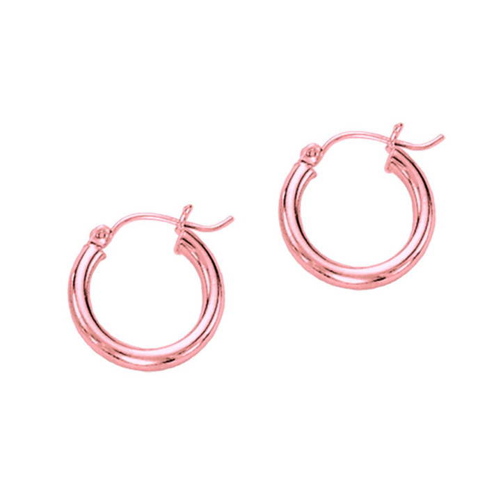 14K Rose Gold (1.20 g) Polish Finished 15mm Hoop Earrings w/ Hinge w/ Notched Closure by SuperJeweler