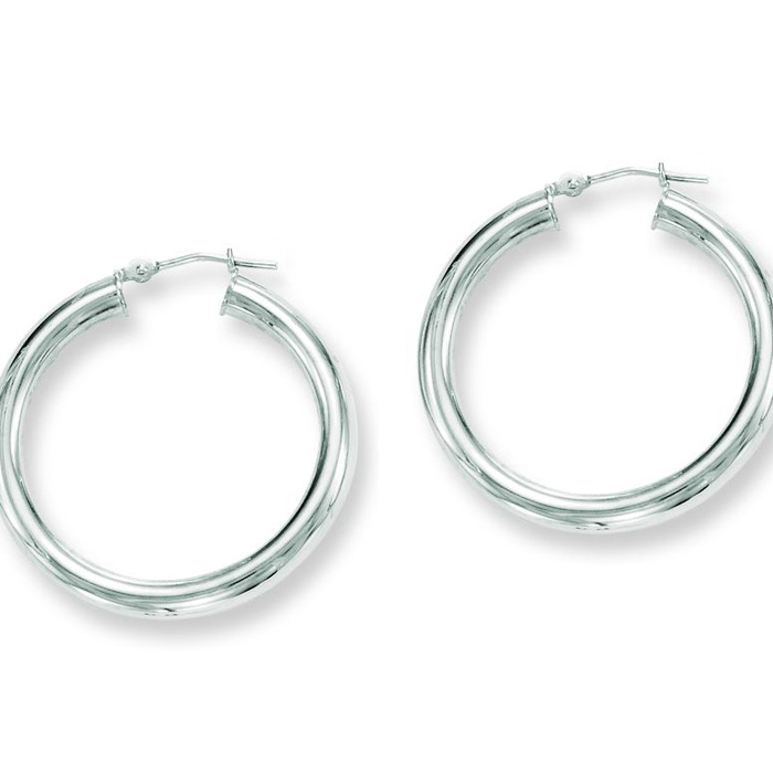 14K White Gold (3.40 g) Polish Finished 30mm Hoop Earrings w/ Hinge w/ Notched Closure by SuperJeweler