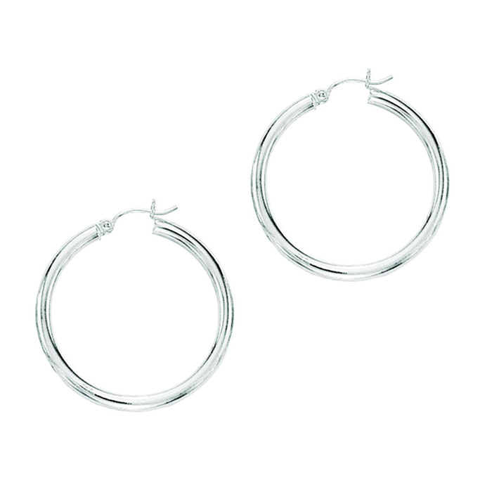 14K White Gold (3.35 g) Polish Finished 50mm Hoop Earrings w/ Hinge w/ Notched Closure by SuperJeweler