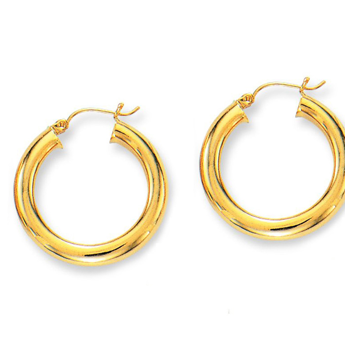 14K Yellow Gold (4 g) Polish Finished 30mm Hoop Earrings w/ Hinge w/ Notched Closure by SuperJeweler
