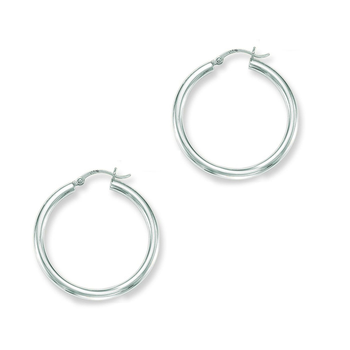 14K White Gold (4.60 g) Polish Finished 40mm Hoop Earrings w/ Hinge w/ Notched Closure by SuperJeweler