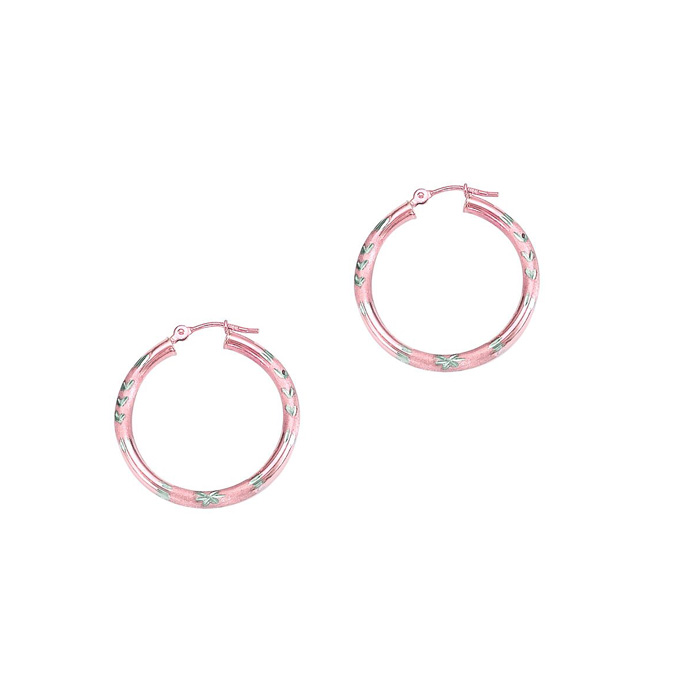 14K Rose & White Gold (2 g) Polish Finished 25mm Diamond Cut Hoop Earrings w/ Hinge w/ Notched Closure by SuperJeweler