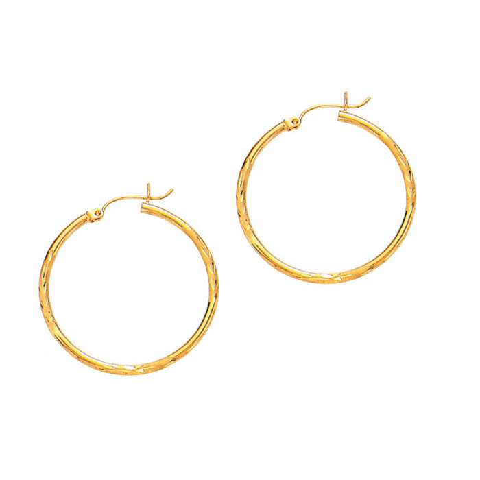 14K Yellow Gold (2.62 g) Polish Finished 45mm Diamond Cut Hoop Earrings w/ Hinge w/ Notched Closure by SuperJeweler