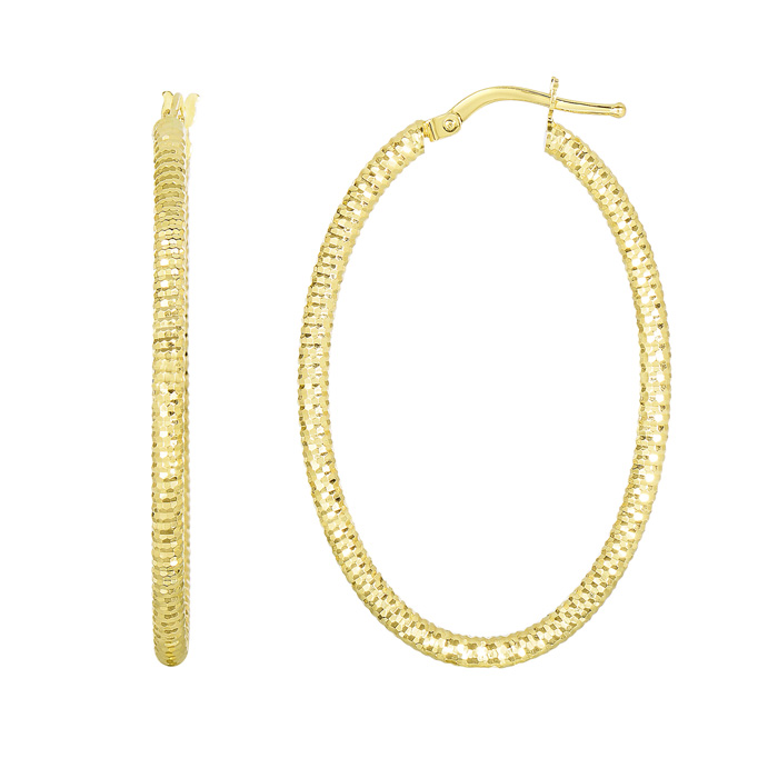 14K Yellow Gold (2.20 g) Polish Finished 36mm Textured Hoop Earrings w/ Hinge w/ Notched Closure by SuperJeweler