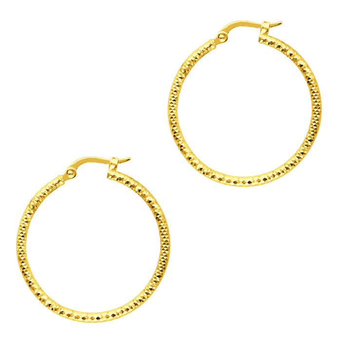 14K Yellow Gold (2.30 g) Polish Finished 25mm Etched Hoop Earrings w/ Hinge w/ Notched Closure by SuperJeweler