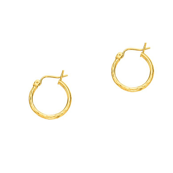 14K Yellow Gold (0.90 g) Polish Finished 15mm Etched Hoop Earrings w/ Hinge w/ Notched Closure by SuperJeweler