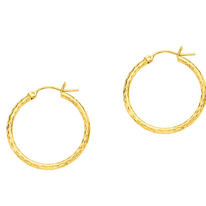 14K Yellow Gold (1.30 g) Polish Finished 25mm Etched Hoop Earrings w/ Hinge w/ Notched Closure by SuperJeweler