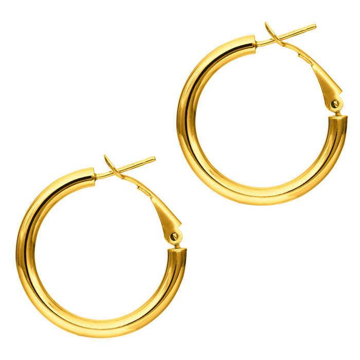 14K Yellow Gold (2.40 g) Polish Finished 20mm Hoop Earrings w/ Omega Backs by SuperJeweler