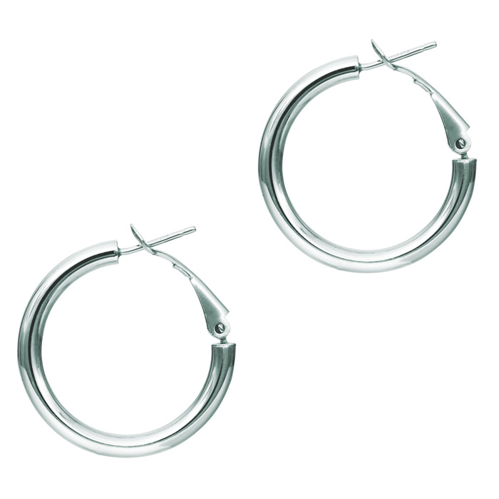 14K White Gold (2.40 g) Polish Finished 20mm Hoop Earrings w/ Omega Backs by SuperJeweler