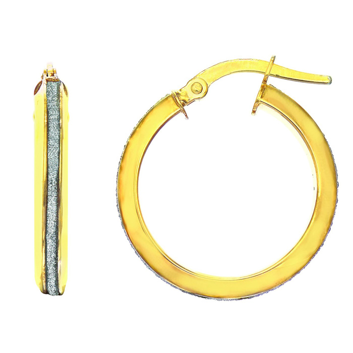 14K Yellow Gold (1.70 g) Polish Finished 15mm Laser Finished Glitter Hoop Earrings w/ Hinge w/ Notched Closure by SuperJeweler