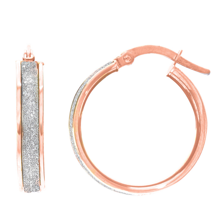 14K Rose Gold (1.90 g) Polish Finished 16mm Laser Finished Glitter Hoop Earrings w/ Hinge w/ Notched Closure by SuperJeweler