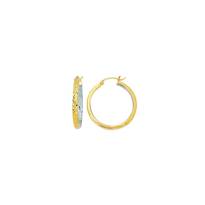 14K Yellow & White Gold (1.90 g) Polish Finished 25mm inside-out Hoop Earrings w/ Hinge w/ Notched Closure by SuperJeweler