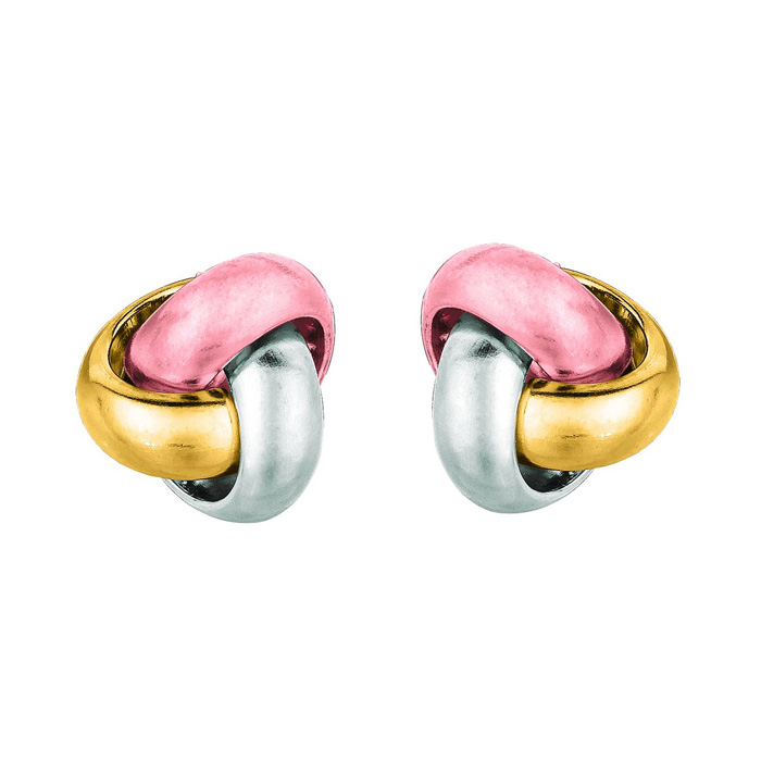 14K Tri-Tone Yellow, White & Rose Gold (1.10 g) Polish Finished 9mm Love Knot Stud Earrings w/ Friction Backs by SuperJeweler