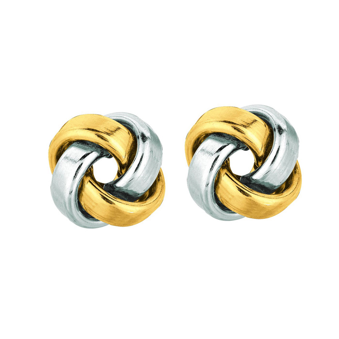 14K Two-Tone Yellow & White Gold (2.30 g) Polish Finished 9mm Love Knot Stud Earrings w/ Friction Backs by SuperJeweler