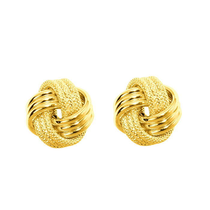 14K Yellow Gold (1.30 g) Polish Finished 9mm Multi-Textured Love Knot Stud Earrings w/ Friction Backs by SuperJeweler