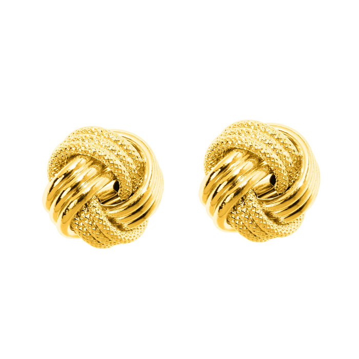 14K Yellow Gold (2.90 g) Polish Finished 10mm Multi-Textured Love Knot Stud Earrings w/ Friction Backs by SuperJeweler