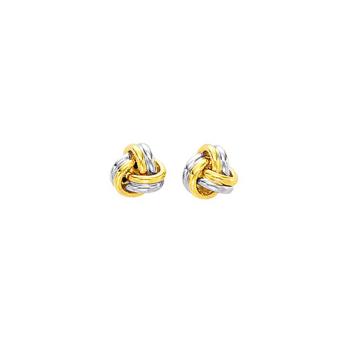 14K Two-Tone Yellow & White Gold (2.10 g) Polish Finished 9mm Love Knot Stud Earrings w/ Friction Backs by SuperJeweler