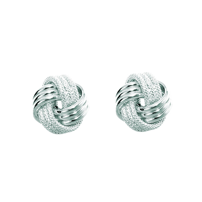 14K White Gold (1.30 g) Polish Finished 9mm Multi-Textured Love Knot Stud Earrings w/ Friction Backs by SuperJeweler