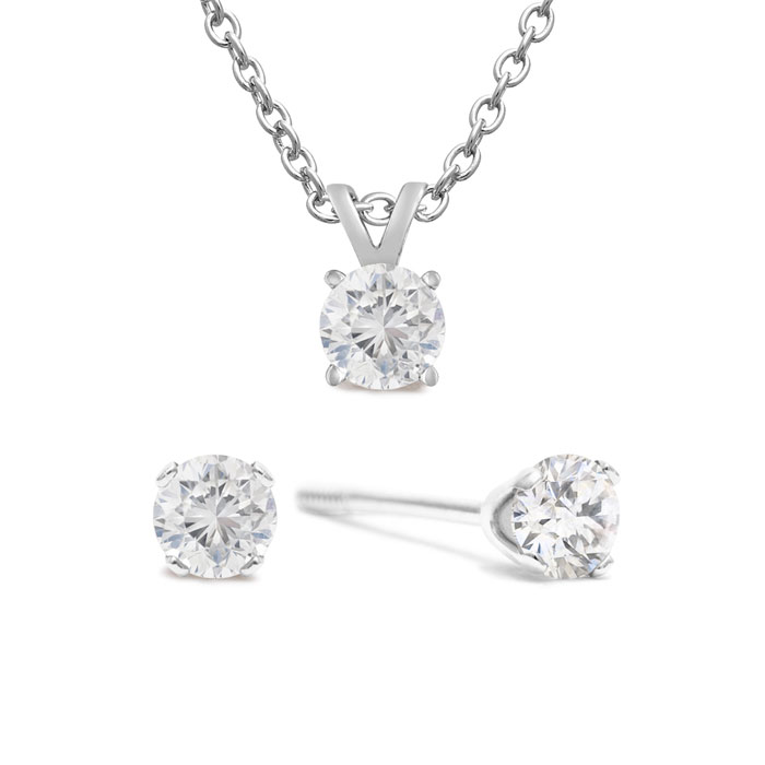 1/4 Carat Diamond Stud Earrings in White Gold w/ Free Matching Pendant (, ) by SuperJeweler