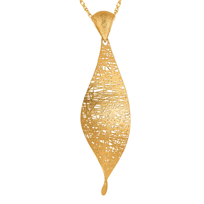 14K Yellow Gold (3.70 g) 38x25mm Mesh Leaf Necklace, 18 Inches by SuperJeweler