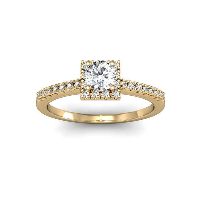 1/2 Carat Square Halo w/ Round Brilliant Solitaire Diamond Engagement Ring in 14K Yellow Gold (2.9 g) (, I1-I2 Clarity Enhanced) by SuperJeweler