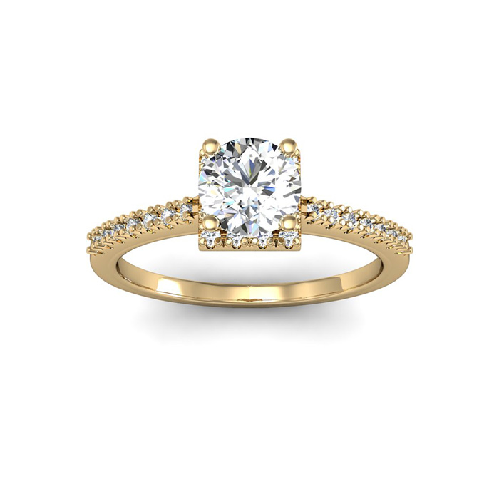 1 Carat Square Halo w/ Round Brilliant Solitaire Diamond Engagement Ring in 14K Yellow Gold (3 g) (, I1-I2 Clarity Enhanced) by SuperJeweler