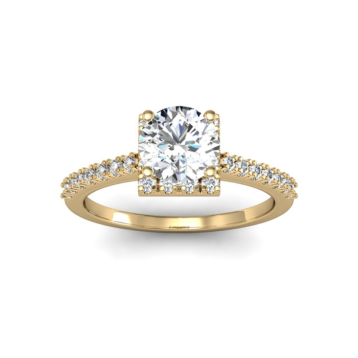 1.40 Carat Square Halo w/ Round Brilliant Solitaire Diamond Engagement Ring in 14K Yellow Gold (3.2 g) (, I1-I2 Clarity Enhanced) by SuperJeweler