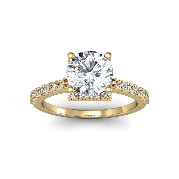 2 Carat Square Halo w/ Round Brilliant Solitaire Diamond Engagement Ring in 14K Yellow Gold (2.8 g) (