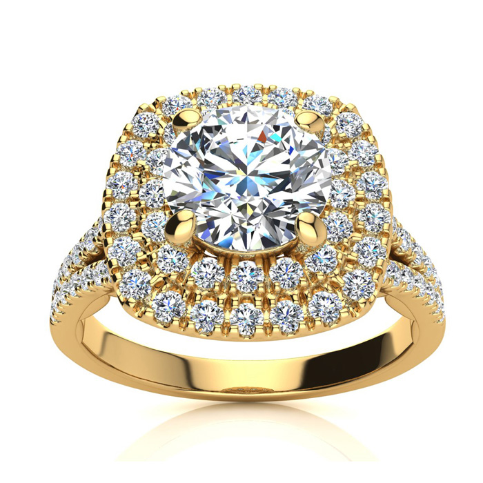 1.25 Carat Double Halo Diamond Engagement Ring in 14K Yellow Gold (5.70 g) (, I1-I2 Clarity Enhanced) by SuperJeweler