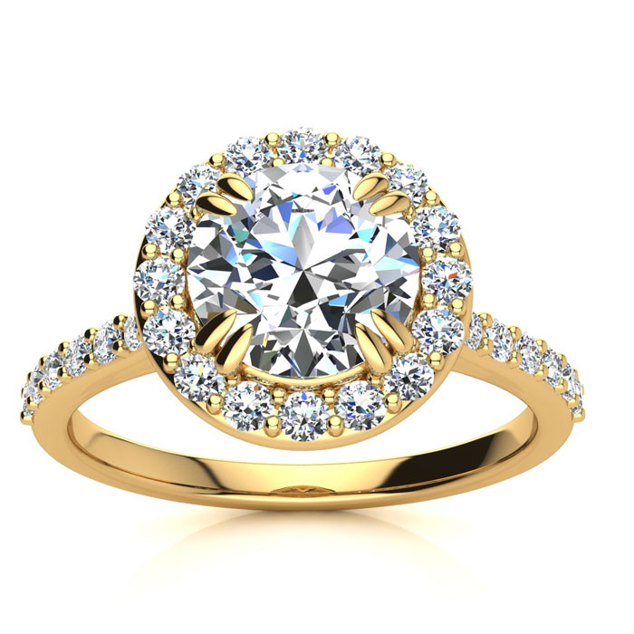 2 Carat Perfect Halo Diamond Engagement Ring in 14K Yellow Gold (