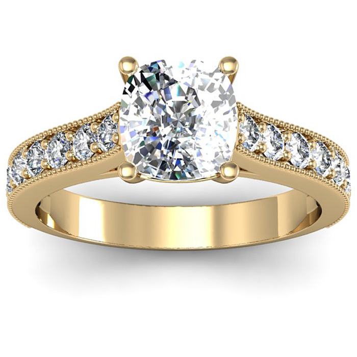 2.5 Carat Diamond Engagement Ring w/ 2 Carat Cushion Cut Center Diamond in 14K Yellow Gold (4 g) (