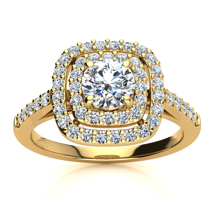 1 Carat Double Halo Diamond Engagement Ring in 14K Yellow Gold (4 g) (, I1-I2 Clarity Enhanced) by SuperJeweler