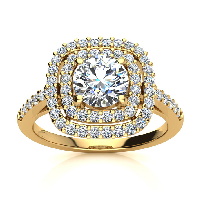 1.5 Carat Double Halo Diamond Engagement Ring in 14k Yellow Gold (5 g) (, I1-I2 Clarity Enhanced) by SuperJeweler