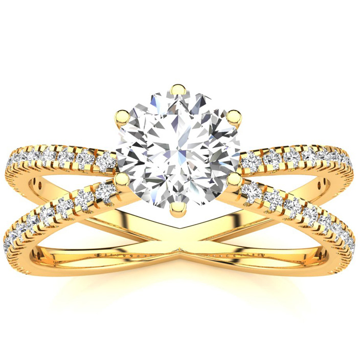 Modern X Band 1.25 Carat Solitaire Engagement Ring w/ 48 Side Diamonds in 14K Yellow Gold (3.5 g) (, I1-I2 Clarity Enhanced) by SuperJeweler