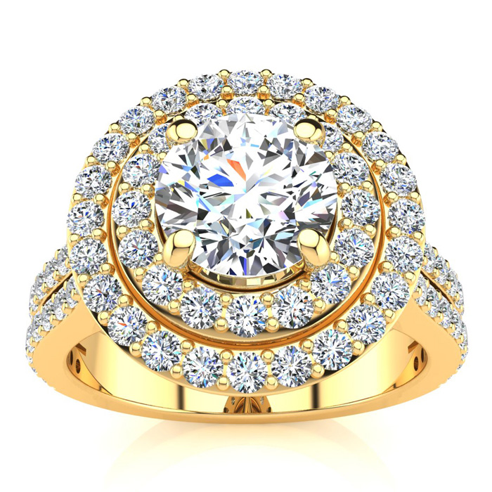 2 Carat Double Halo Round Diamond Engagement Ring in 14K Yellow Gold (6 g) (, I1-I2 Clarity Enhanced) by SuperJeweler