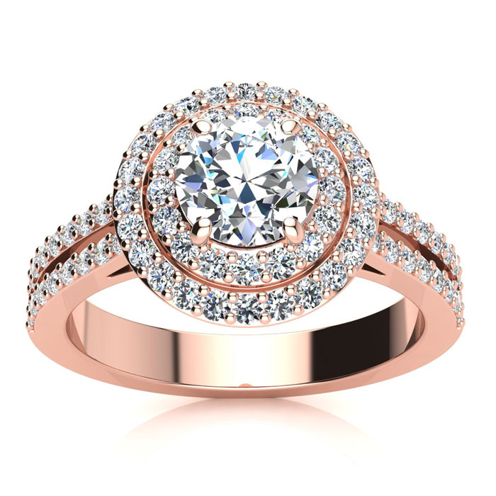 1.5 Carat Double Halo Round Diamond Engagement Ring In 14K Rose Gold (5.7 G) (I-J, I1-I2 Clarity Enhanced) By SuperJeweler