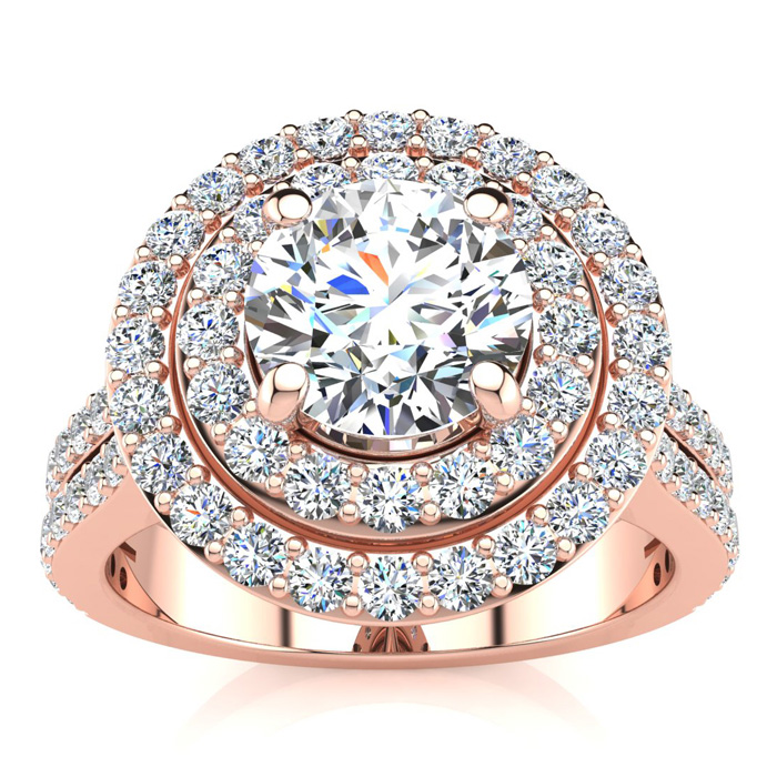 2 Carat Double Halo Round Diamond Engagement Ring in 14K Rose Gold (6 g) (, I1-I2 Clarity Enhanced) by SuperJeweler