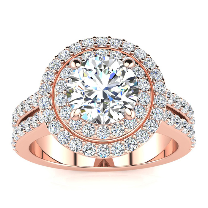 2.5 Carat Double Halo Round Diamond Engagement Ring 14K Rose Gold (8.5 g) (  I1-I2 Clarity Enhanced) by SuperJeweler