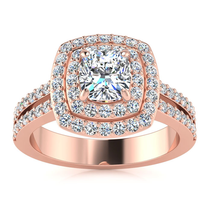 1.5 Carat Halo Diamond Engagement Ring In 14k Rose Gold (5.7 G) (I-J, I1-I2 Clarity Enhanced) By SuperJeweler