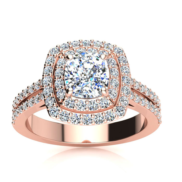 2 Carat Double Halo Cushion Cut Diamond Engagement Ring in 14K Rose Gold (6 g) (, I1-I2 Clarity Enhanced) by SuperJeweler