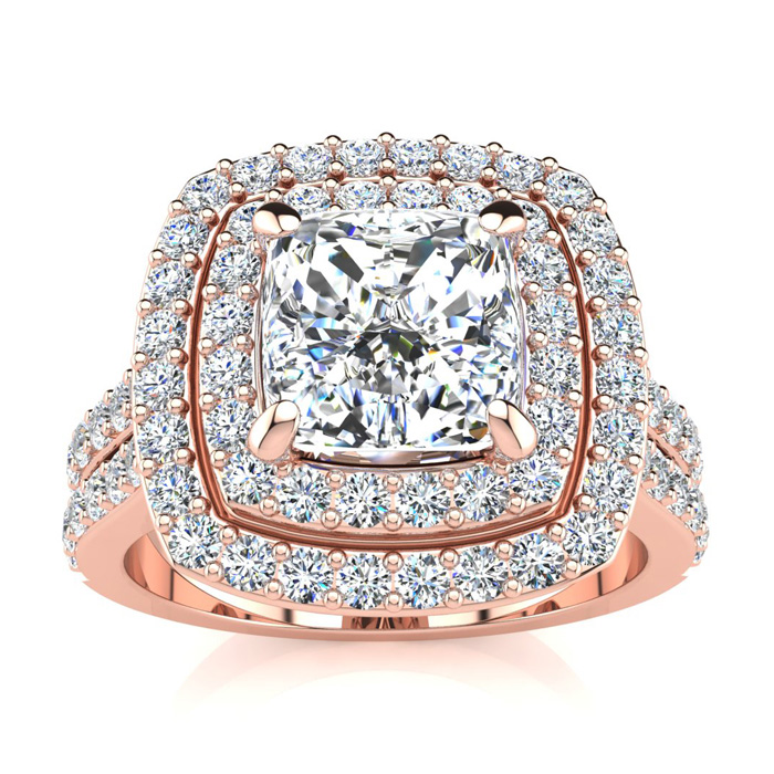 2.5 Carat Double Halo Diamond Engagement Ring in 14k Rose Gold (8.5 g) (