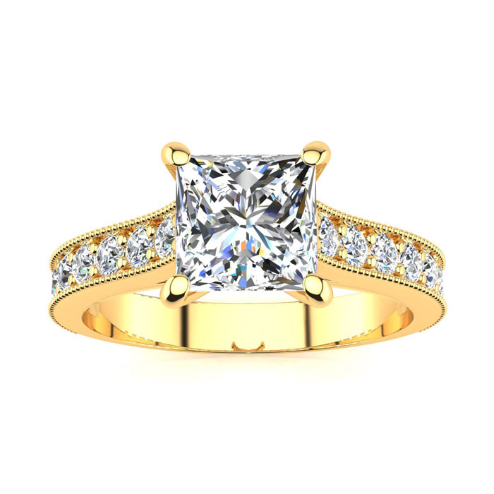 1.5 Carat Diamond Engagement Ring w/ 1 Carat Princess Cut Center Diamond in 14K Yellow Gold (3.7 g) (, I1-I2 Clarity Enhanced) by SuperJeweler